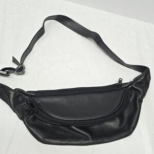 Tandi Vintage 80s 90s Genuine Black Leather Waist Bag Fanny Pack Unisex Korea